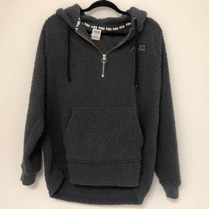 PINK Hooded Sherpa Sweater - Gray
